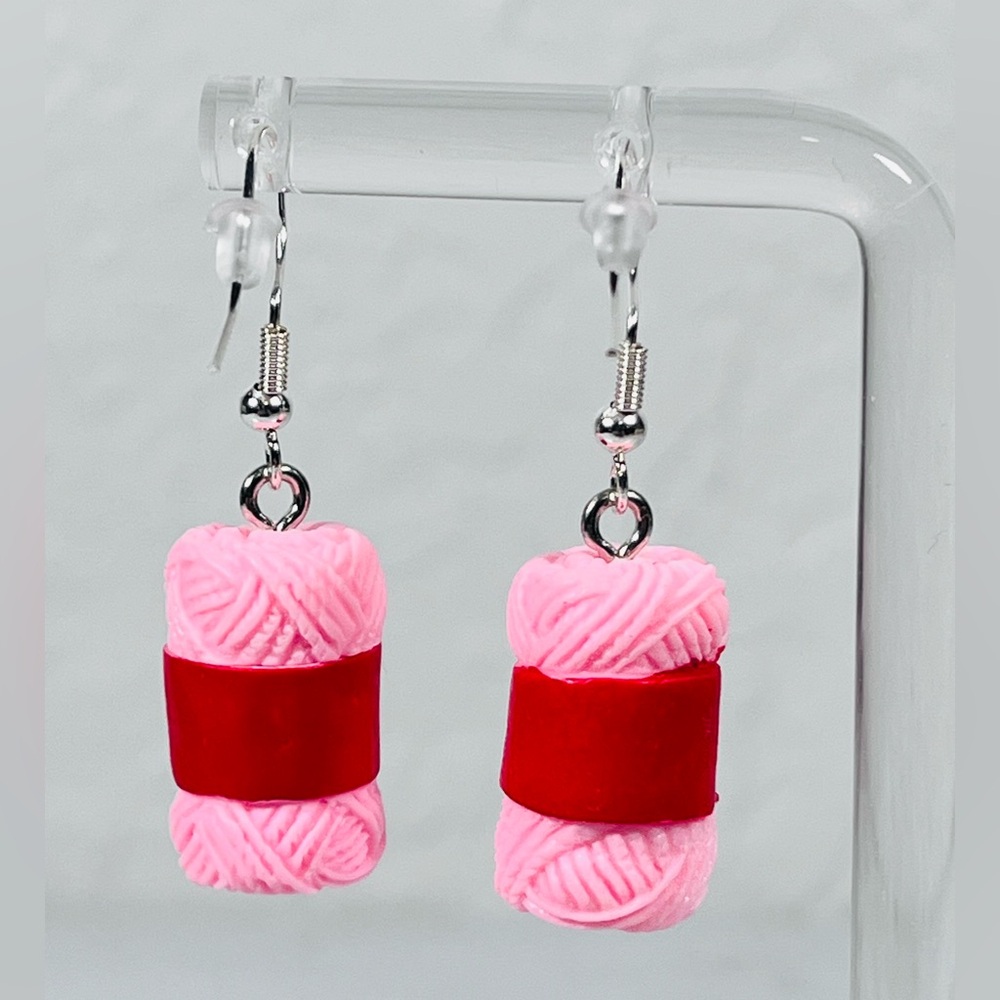 Pink Yarn Ball Earrings - Picture 4 of 8